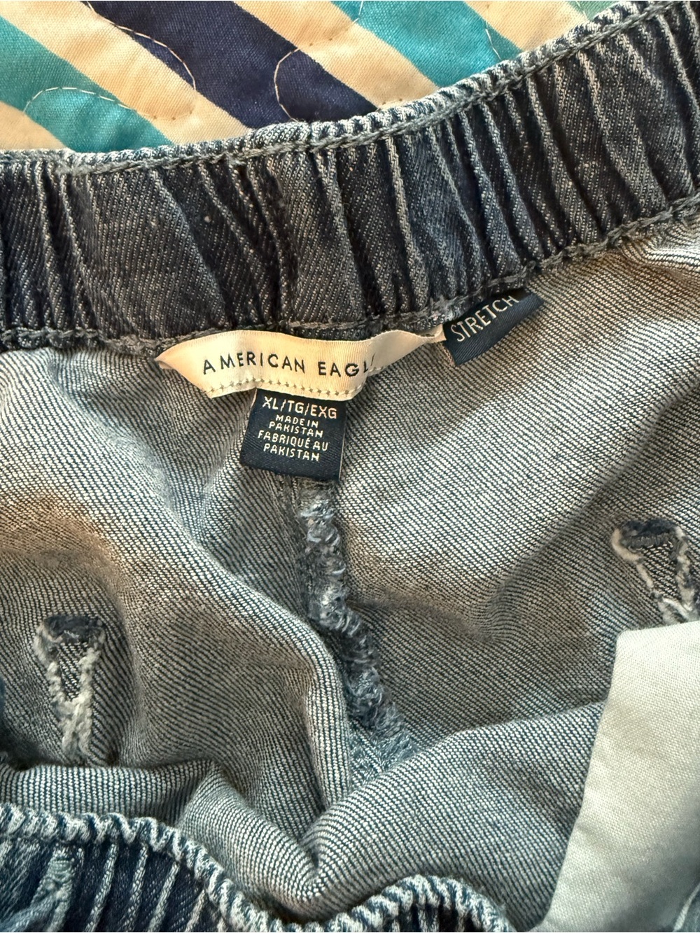 American Eagle Outfitters Dark Blue Denim Ruffle Hem Drawstring Shorts - Picture 3 of 4